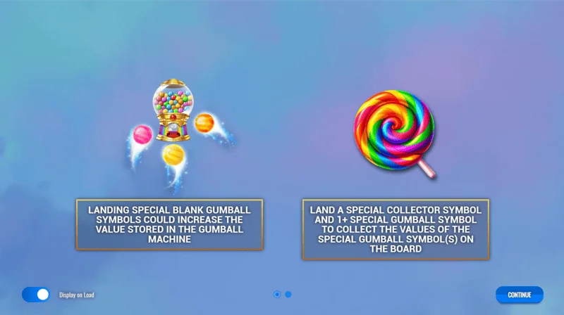 Sweet Candy Cash Stash - menu principal et paramètres de la machine à sous